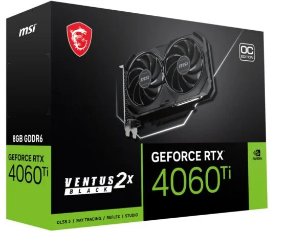 MSI GeForce RTX 4060 Ti VENTUS 2X BLACK OC | 8GB GDDR6 VRAM | Videokaart | GPU | Nvidia