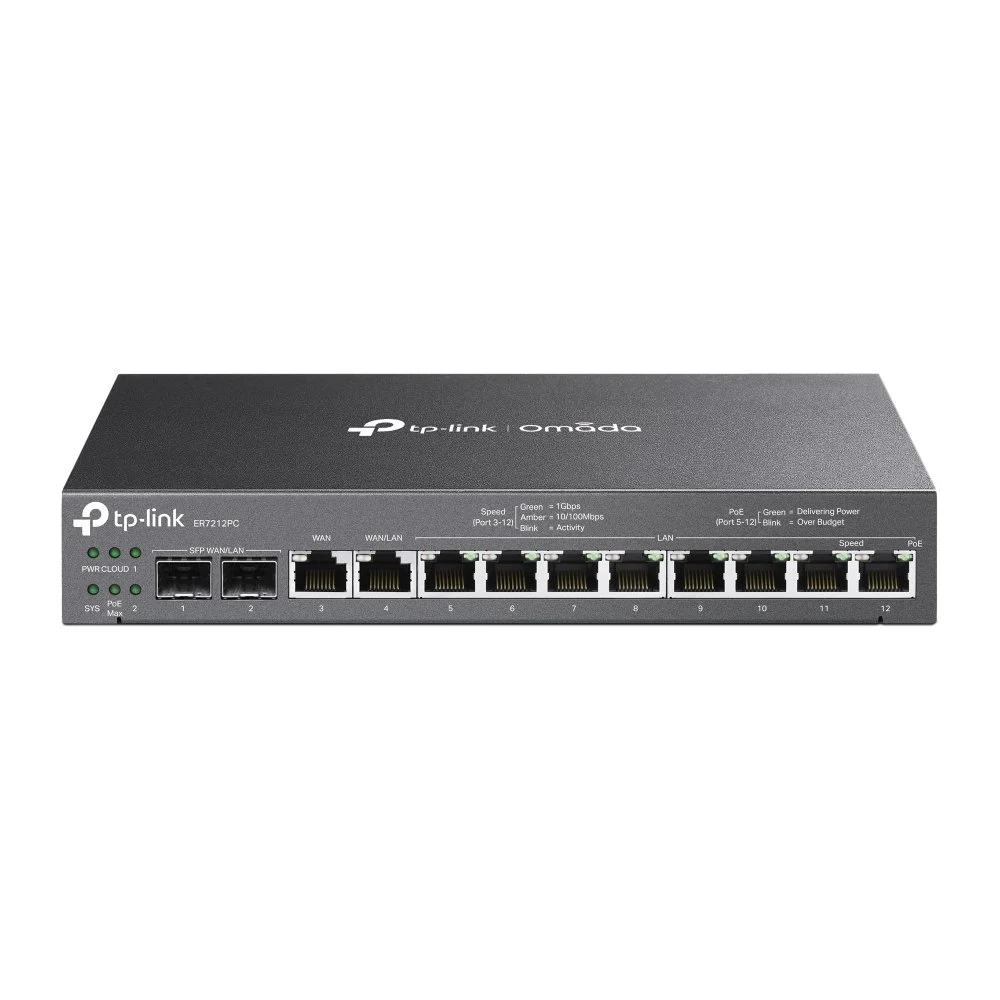 TP-Link Omada TL‑ER7212PC | Gigabit VPN Router & PoE+ Switch | 110 W PoE+ | Omada SDN Controller | Fanless Desktop/Wall