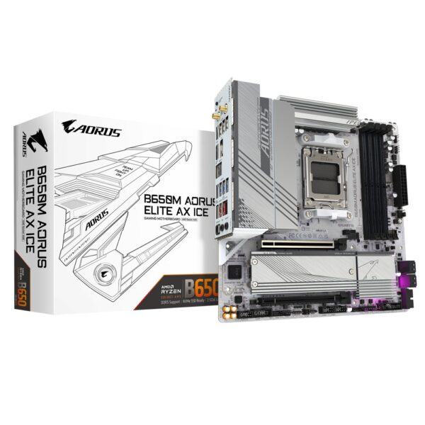 Gigabyte B650M AORUS ELITE AX ICE | Socket AM5 | AMD B650 | 4xDDR5 | Micro ATX | Moederbord