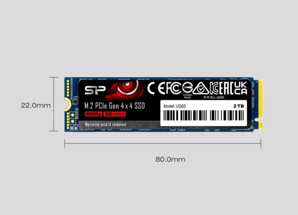 Silicon Power UD85 | 1TB NVMe SSD | M.2 | Gen4 | 3.600MB/s Lezen | 2.800MB/s Schrijven