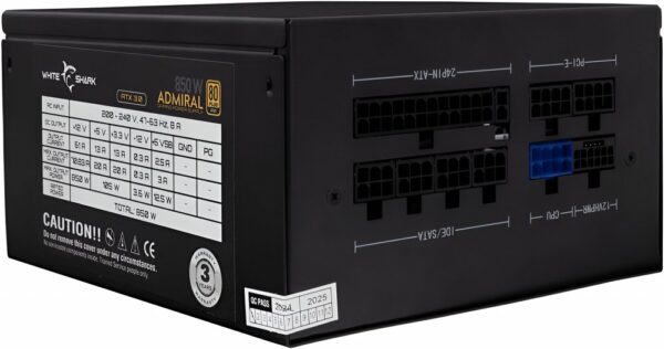 White Shark Admiral | 850 Watt Gold ATX 3.0 PSU | PCIe 5.0 | Power Supply | Voeding
