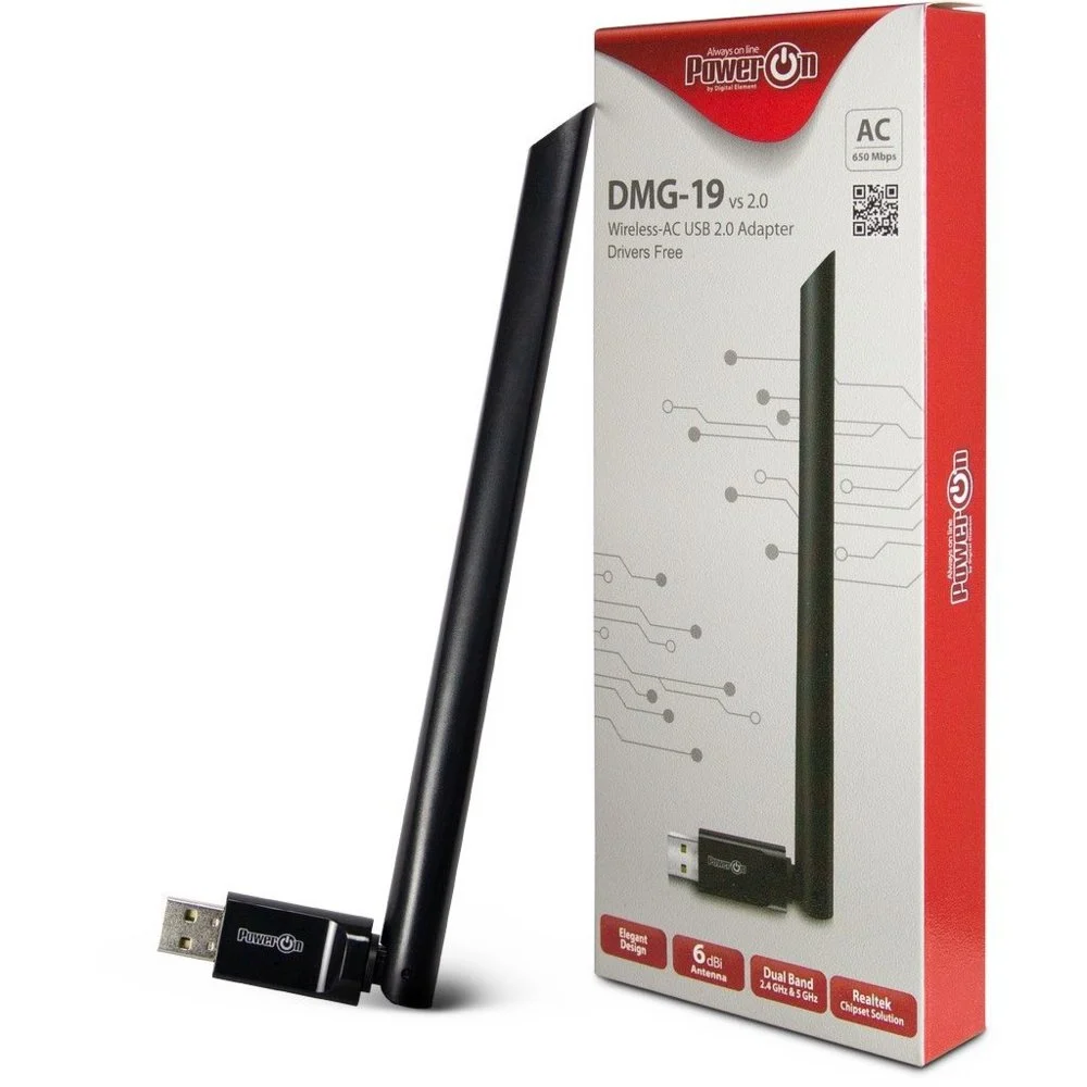 Inter-Tech DMG-19 v2.0 | Wi-Fi 5 USB Adapter | 650 Mbit/s | Dual-band (2,4 GHz / 5 GHz) | USB 2.0 | Zwart