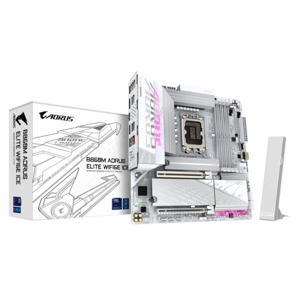 Gigabyte B860M AORUS ELITE WF6E ICE | Socket LGA 1851 (V1) | Intel B860 | 4xDDR5 | Micro ATX | Moederbord