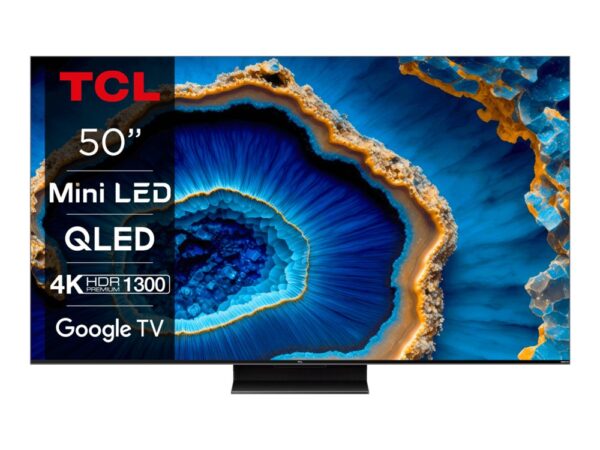 TCL 50C805 50" | Ultra HD 4K QD-Mini LED Smart TV | Google TV + Wifi | Dolby Vision & HDR10+ | Quantum Dot voor Levendige Kleuren | Local Dimming | 144Hz